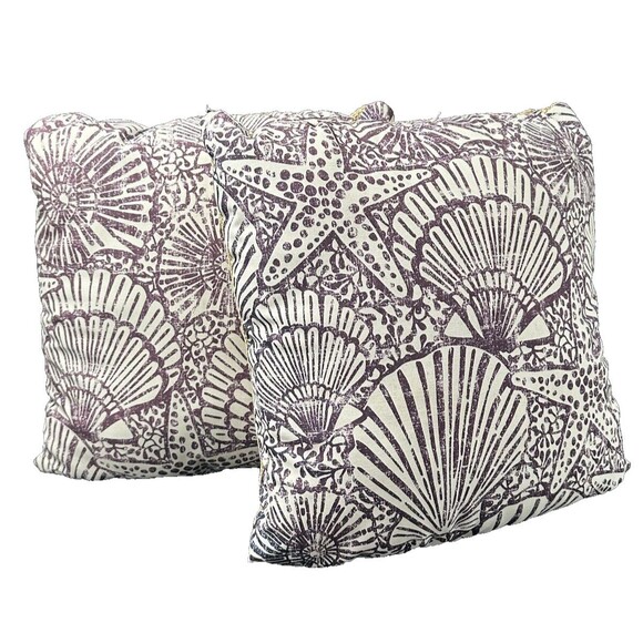Tommy Bahama Purple and White Starfish Seashells Outdoor Pillows Straw Backs 2 - Picture 1 of 9